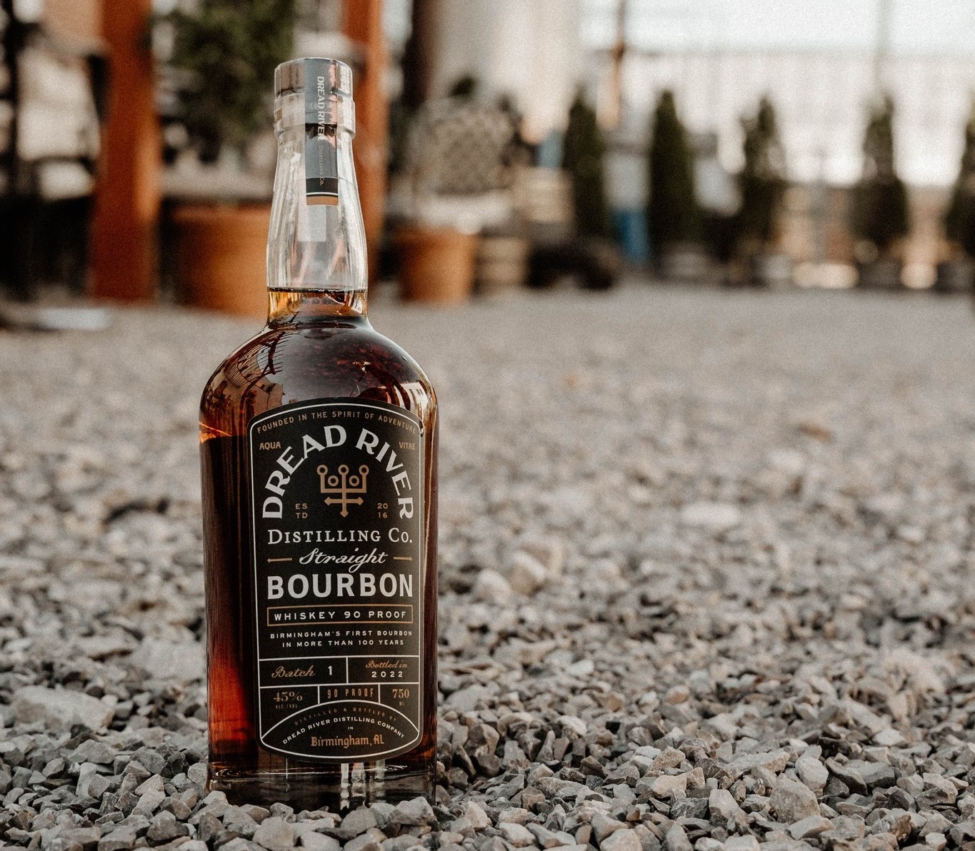 Close-up of Dread River Straight Bourbon Whiskey 90 Proof, perfect for Fourth of July cocktails.